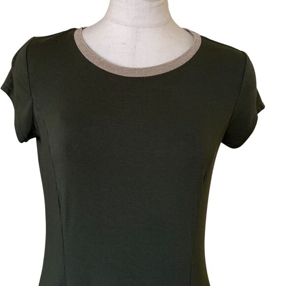 Michael Kors Olive Green A-Line Maxi Dress Short Sleeve Size PM - Picture 2 of 11